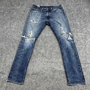 Polo Ralph Lauren Jeans Mens 32x32 Blue Distressed 313 Sullivan Slim Denim Pants